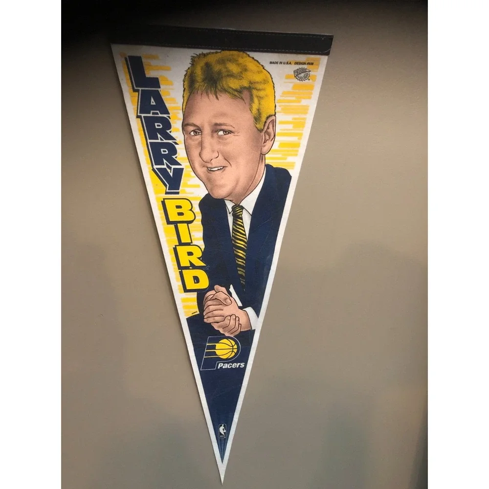 Vintage 90s Larry Bird Indiana Pacers Coach Pennant WinCraft Mudge Felt 12x30